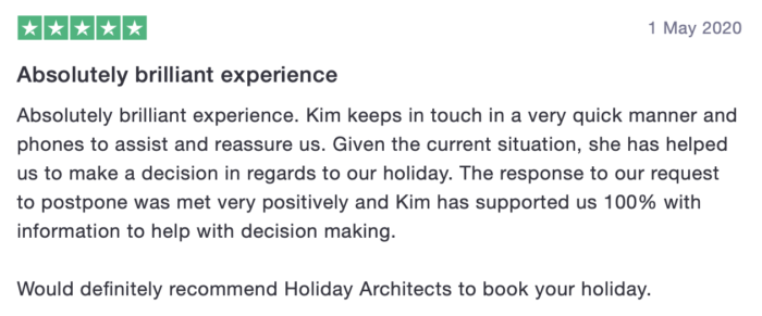 Client feedback Holiday Architects